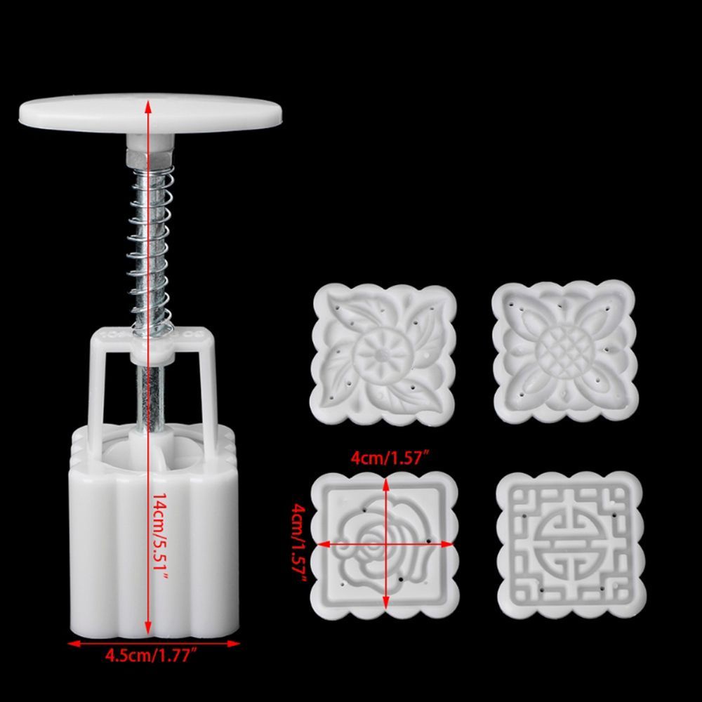 Set 4 Khuôn Nhấn Tạo Hình Bánh Trung Thu / Làm Bánh Trung Thu Diy Hình Vuông Nhiều Màu Sắc