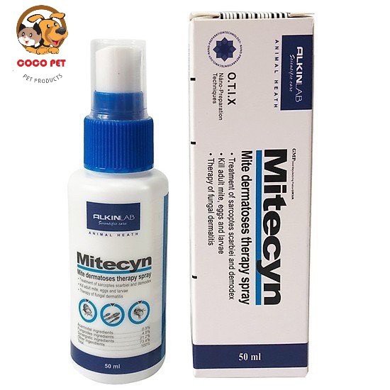 [Mã PET50 giảm 10% - tối đa 50K đơn 250K] MITECYN Xịt Tr.ị Ve Rận, Ghẻ Ngứa Viêm Da Cho Chó Mèo - ALKIN MITECYN 50ml