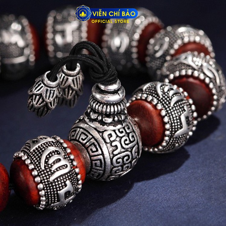 Lắc tay bạc namgỗ đàn hương Lục tự chân ngôn Om mani padme hum bạc Thái 925 phụ kiện trang sức Viễn Chí Bảo L100090