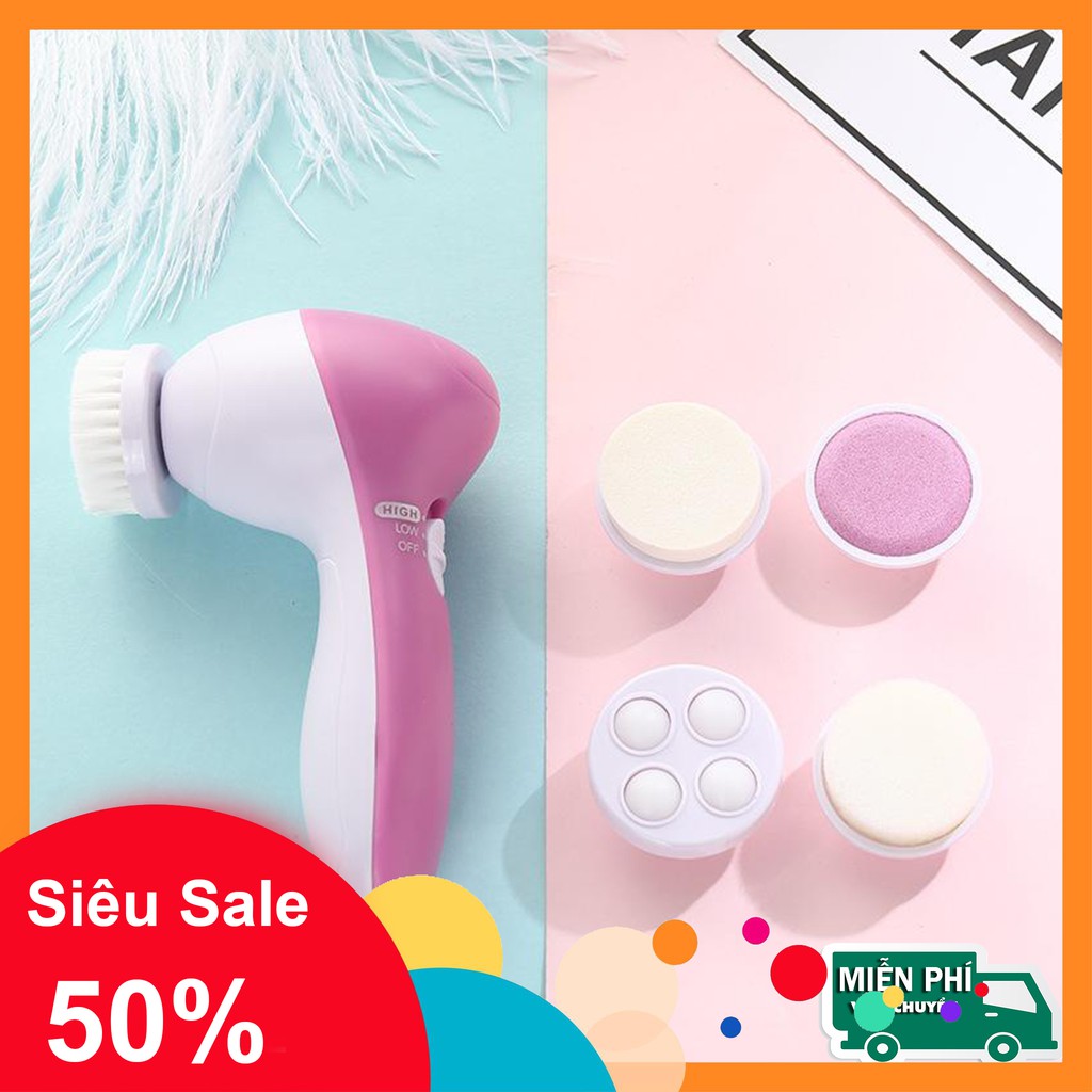 Máy Massage Và Rửa Mặt Đa Chức Năng Cầm Tay Mini 5 In 1 Beauty, làm sạch sâu, massge thư giãn giúp da căng bóng mịn màng