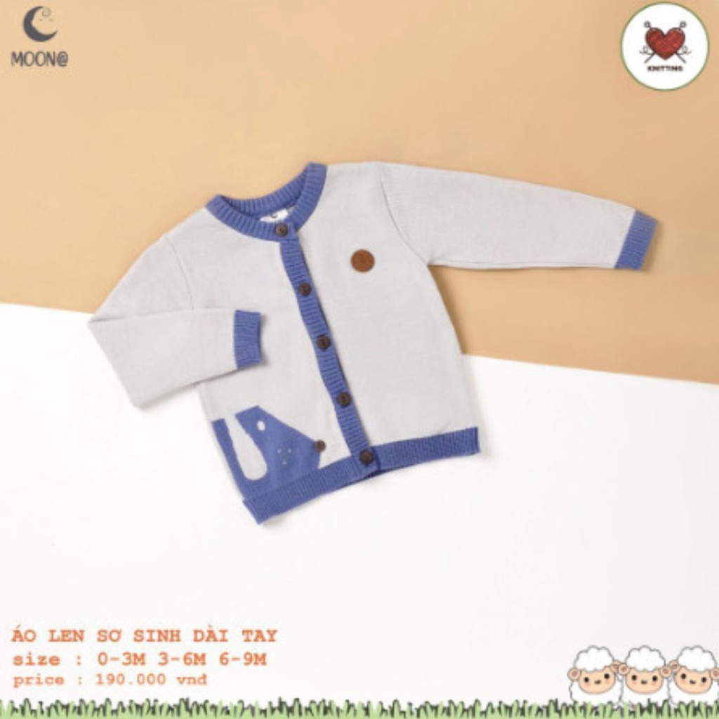 Áo len sơ sinh MOON cài thẳng cho bé trai, bé gái thời trang size sơ sinh đến 9M