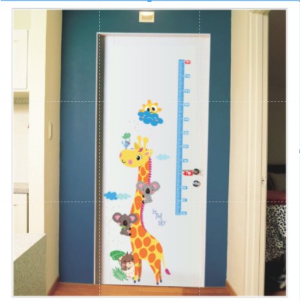 Decal dán tường thước đo hươn cao cổ và 2 chú gấu con