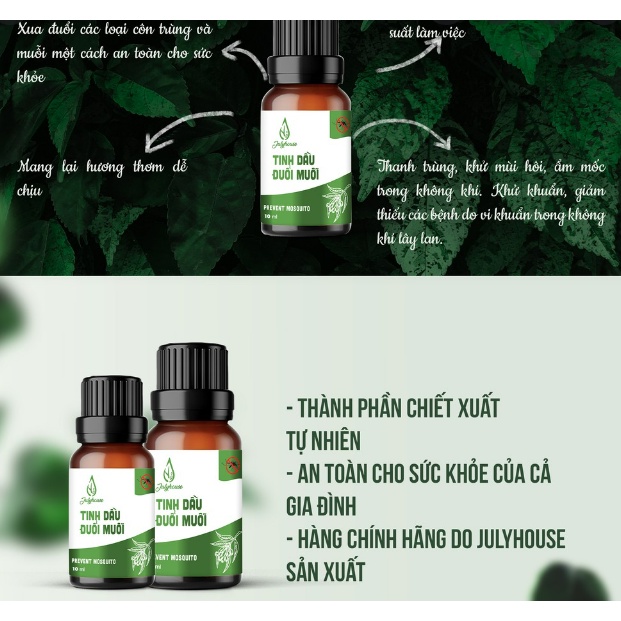 Tinh dầu thiên nhiên nguyên chất JULYHOUSE khử mùi, đuổi muỗi, thư giãn, xông phòng (Chai 10ml)