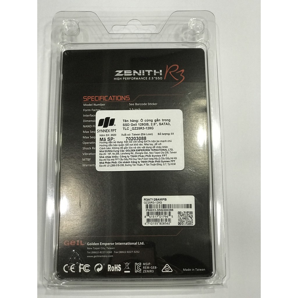 ■︎ Ổ cứng SSD 128G Geil Zenith R3 Sata III 6Gb/s Tem FPT - Bảo hành 36 tháng
