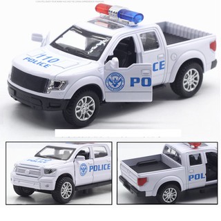 Xe ô tô cảnh sát mini bằng sắt chạy cót xe có âm thanh và đèn mở cửa xe