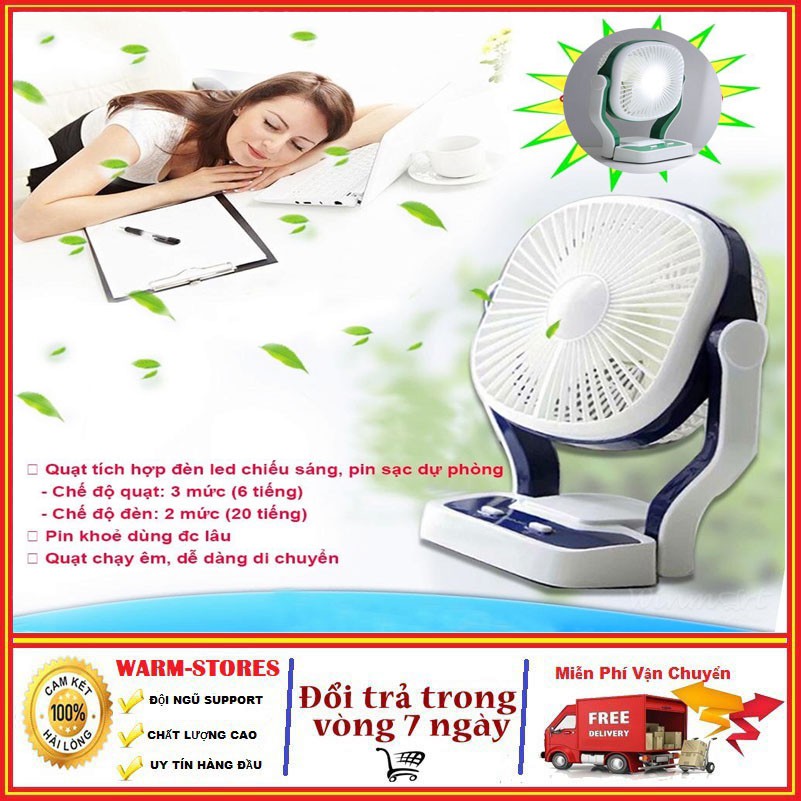 Quạt Tích Điện Mini Kiêm Sạc Dự Phòng Fortable Fan No-CMD201, Quạt Tích Điện Để Bàn Có Đèn Led