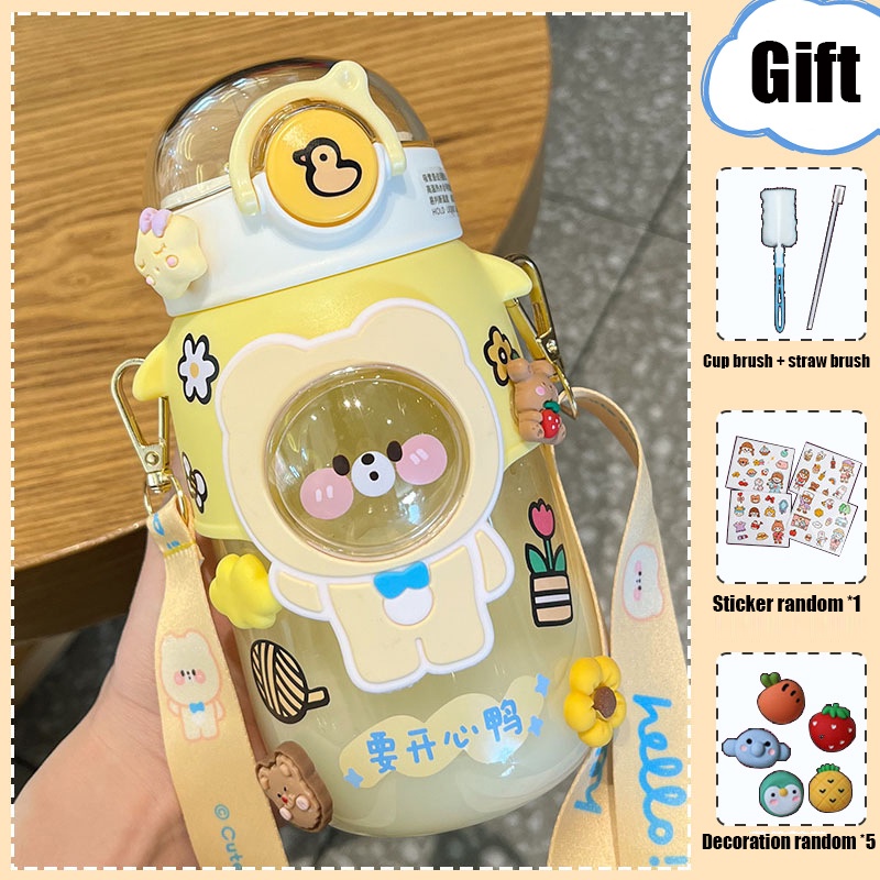 Bình Nước 720ml Chống Tràn Kèm Ống Hút In Hình Hoạt Hình Dễ Thương Cho Bé