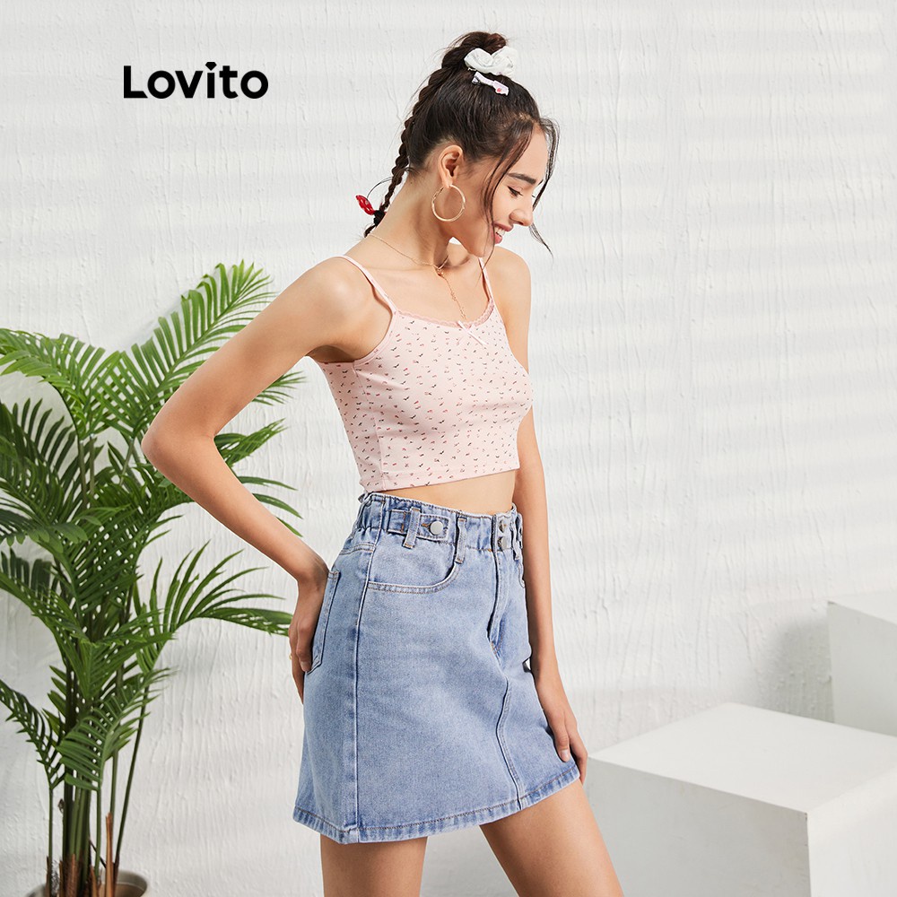 Lovito Áo ren hoa đính nơ dễ thương L07115