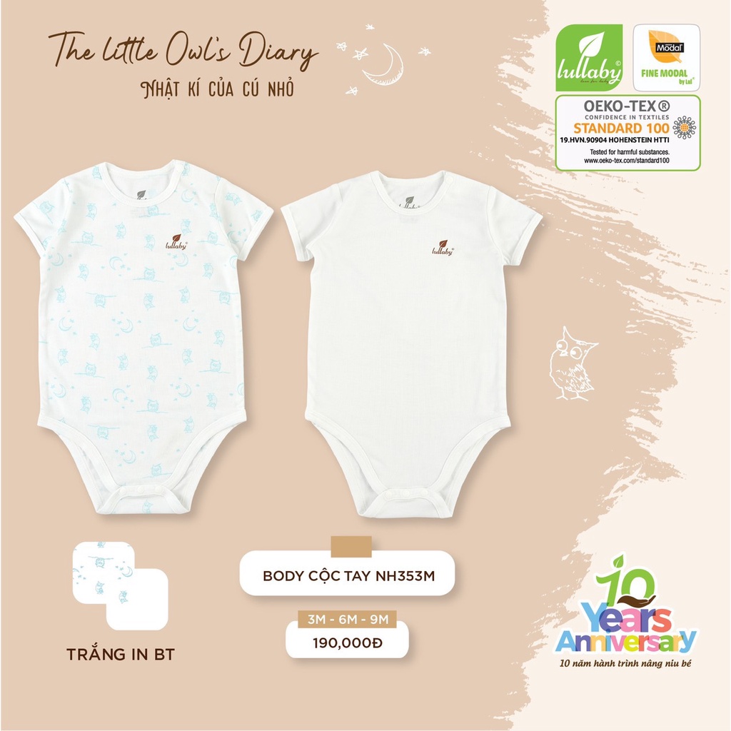 Set 2 Bộ body chip cộc tay LULLABY vải modal sợi sồi cho bé sơ sinh mỏng hè siêu mát NH353M Lulaby chính hãng