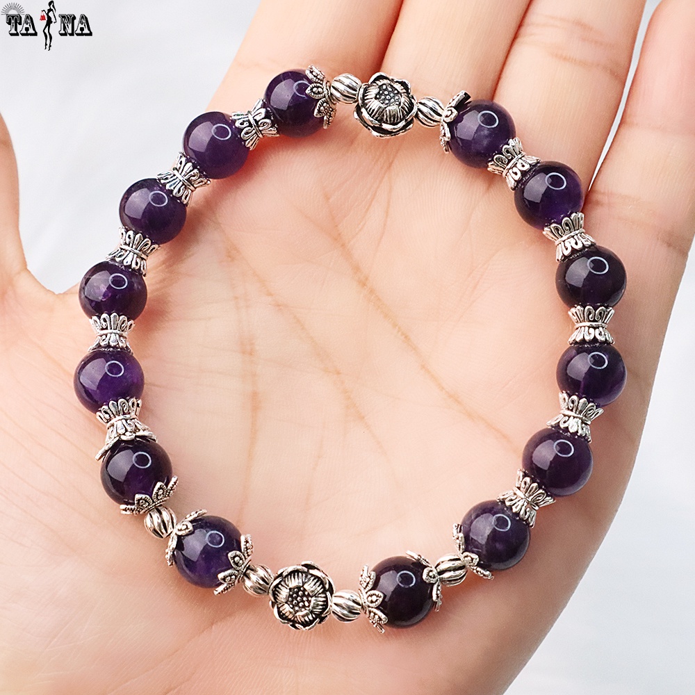 Vòng thạch-anh-tím thiên nhiên mix charm bạc 925