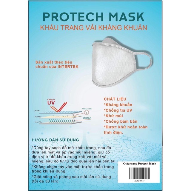 Khẩu trang vải kháng khuẩn 3 lớp PROTECH MASK - Tốt hơn khẩu trang y tế, giặt được nhiều lần | BigBuy360 - bigbuy360.vn