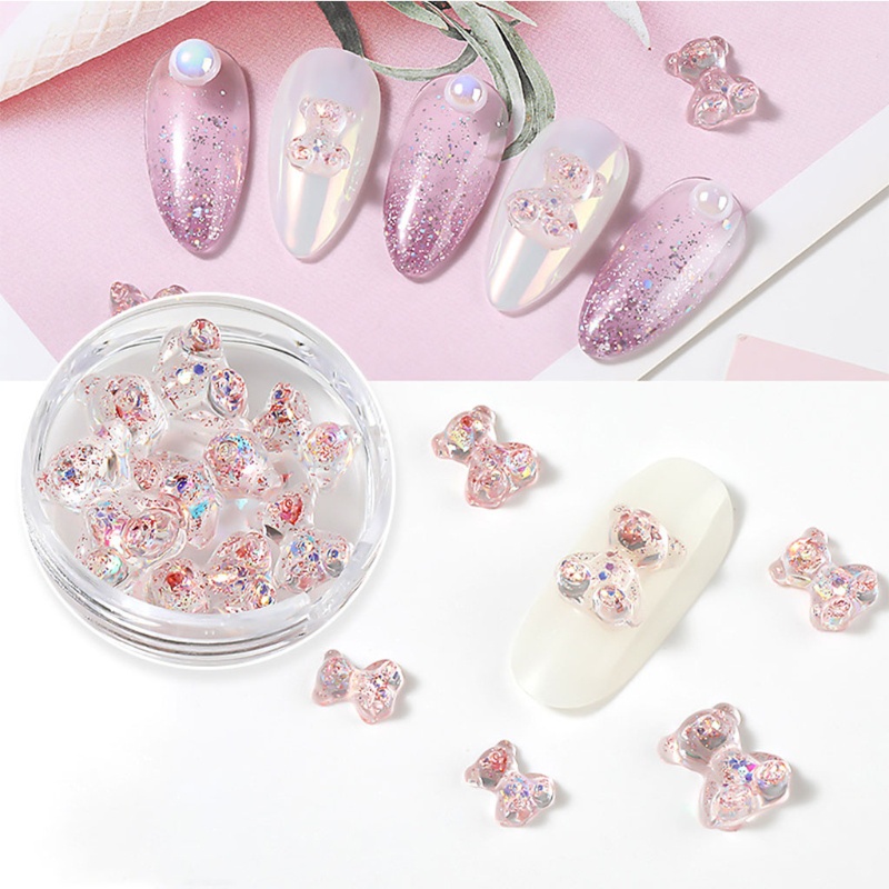 Bộ 6 Phụ Kiện Trang Trí Móng Tay Hình Gấu 3D Dễ Thương
