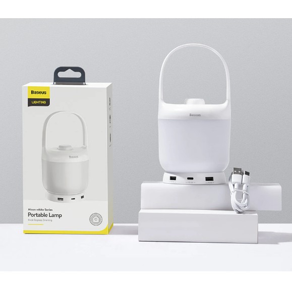 Đèn ngủ pin sạc mini Baseus Moon White Series – Knob Stepless Dimming 1800mAh, Điều chỉnh cường độ, Tone màu ánh sáng