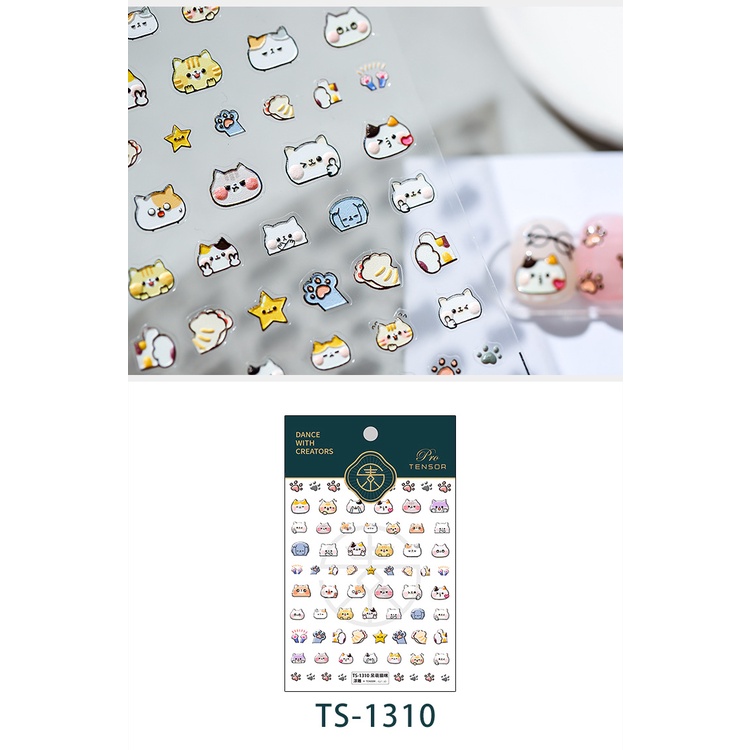 Miếng Dán Trang Trí Móng Tay Dập Nổi Hình Mèo Dễ Thương TS1310