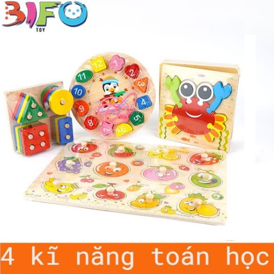 Combo 4 đồ chơi giáo dục bằng gỗ an toàn cho bé , phát triển kĩ năng toán học