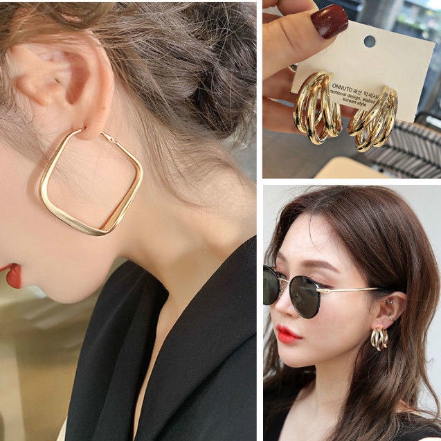 Bông Tai Hình Vuông Màu Vàng Phong Cách Âu Mỹ Thời Trang Cho Nữ