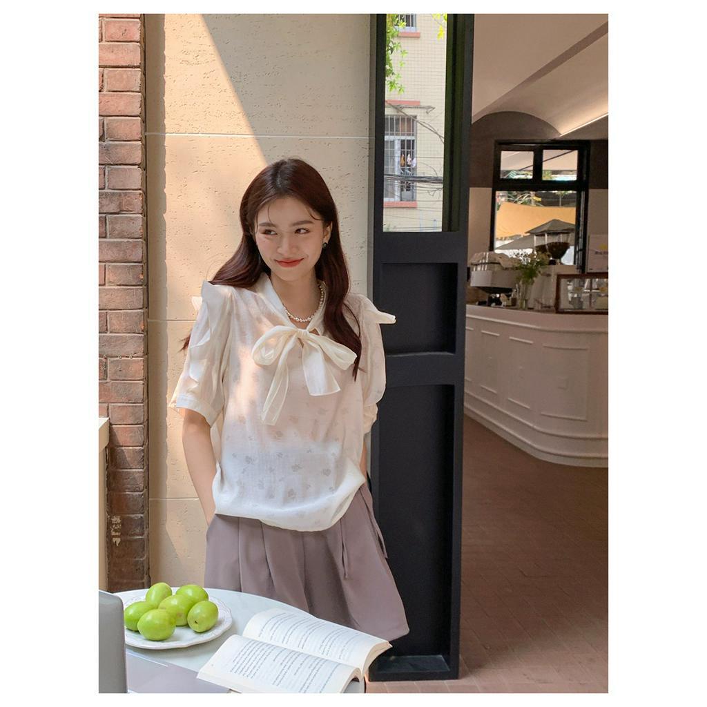 Áo Sơ Mi Cổ Chữ V In Họa Tiết Thắt Dây Phong Cách Mùa Hè Mới 62413