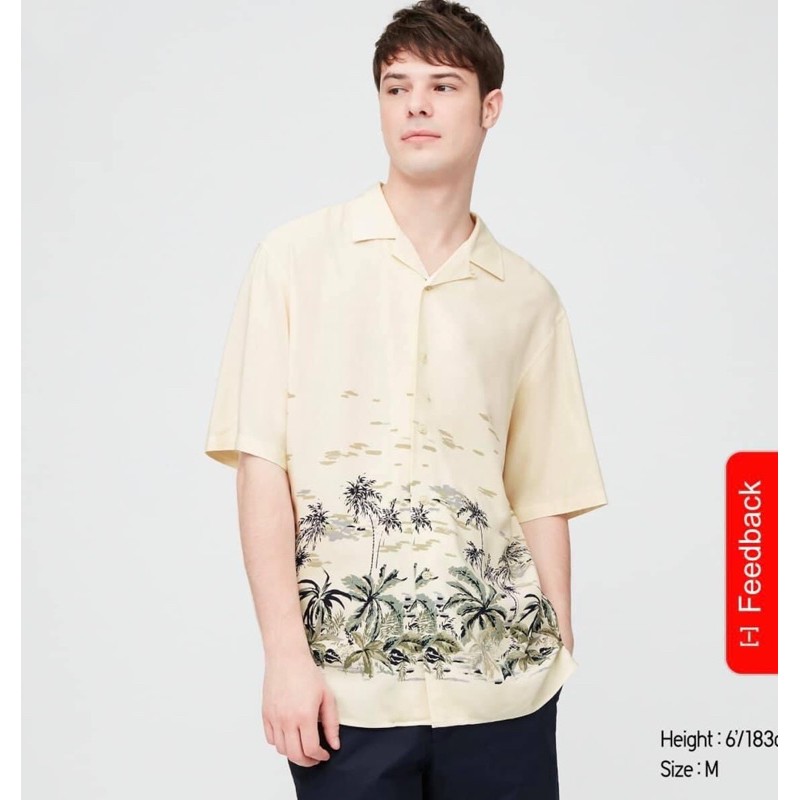 [Uniqlo] Áo sơ mi cộc tay nam hoạ tiết cây dừa chính hãng Uniqlo XIÊU PHẨM -GIÁ RẺ