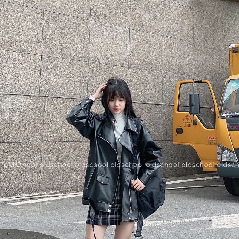 ÁO DA BIKER ULZZANG CÓ ĐAI