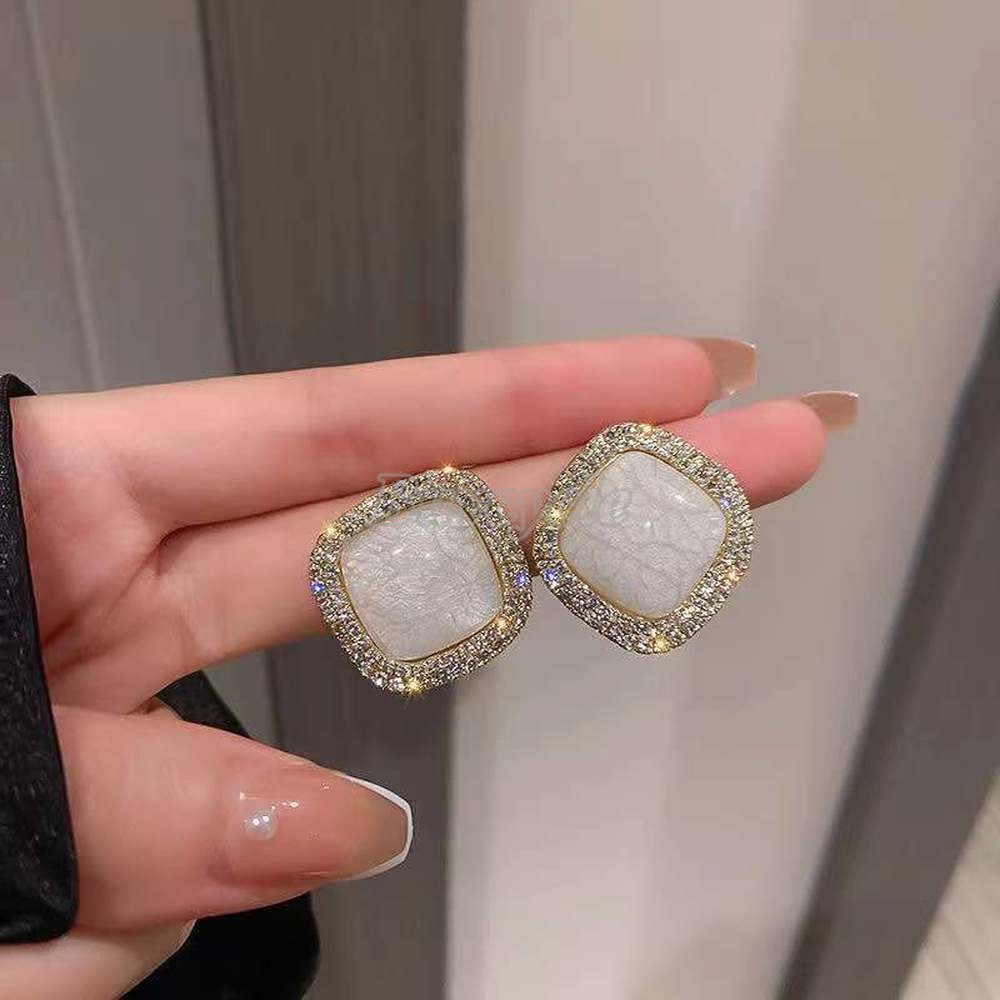 Khuyên Tai Hình Vuông Đính Đá Resin Đơn Giản Thời Trang Cho Nữ