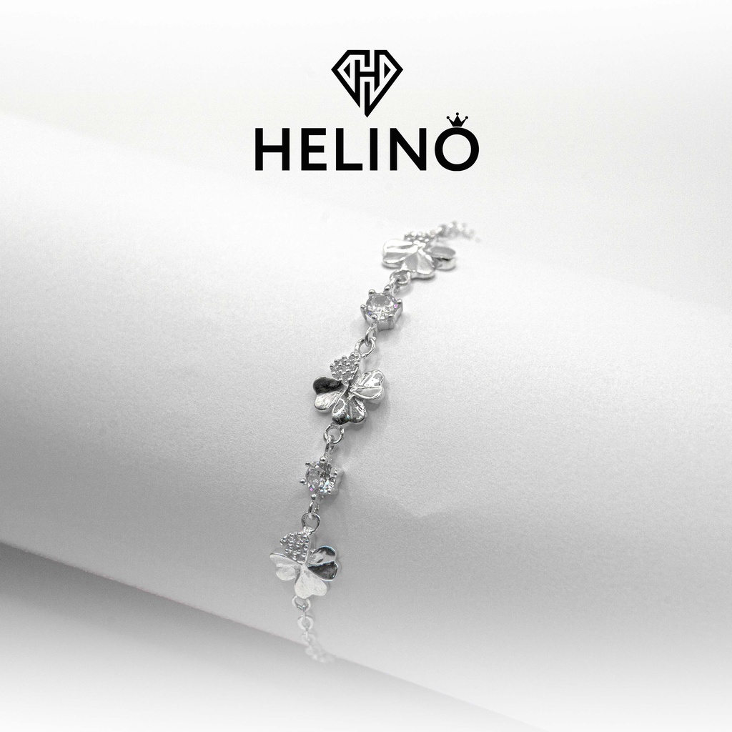 Lắc tay bạc nữ HELINO vòng tay cỏ 4 lá may mắn đính đá, trang sức phụ kiện lấp lánh V01