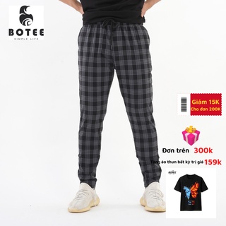 Quần pant baggy caro Basic BOTEE màu đen xanh ống suông unisex nam nữ