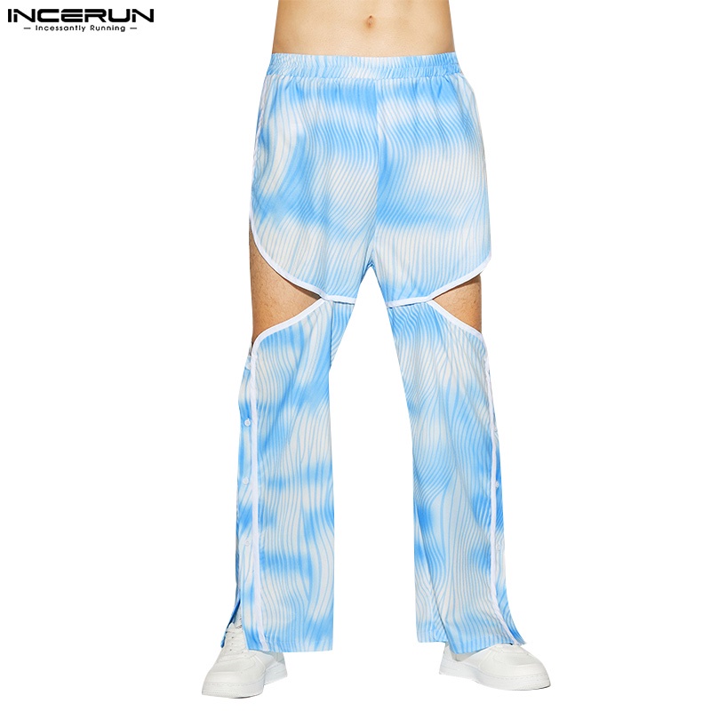 Quần dài lưng cao INCERUN thiết kế phối màu nhuộm độc đáo cho nam