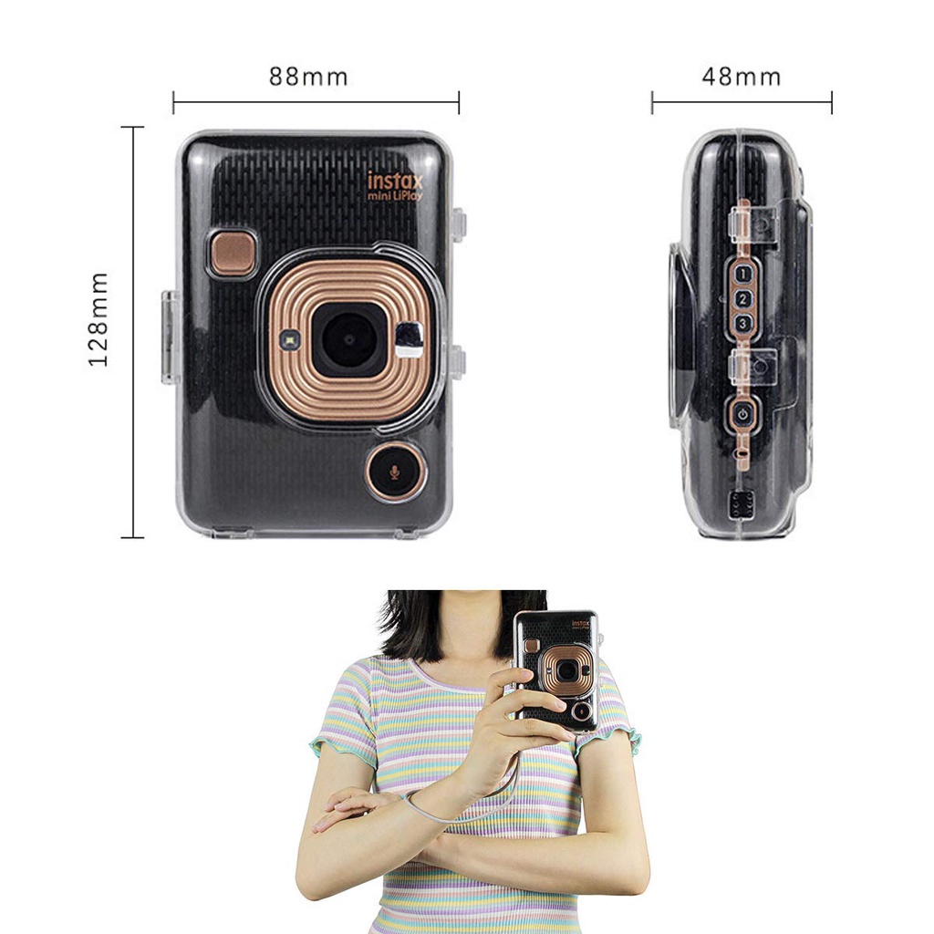 Ốp Cứng Trong Suốt + Kính Cường Lực Bảo Vệ Màn Hình Cho Máy In Fujifilm Instax Mini