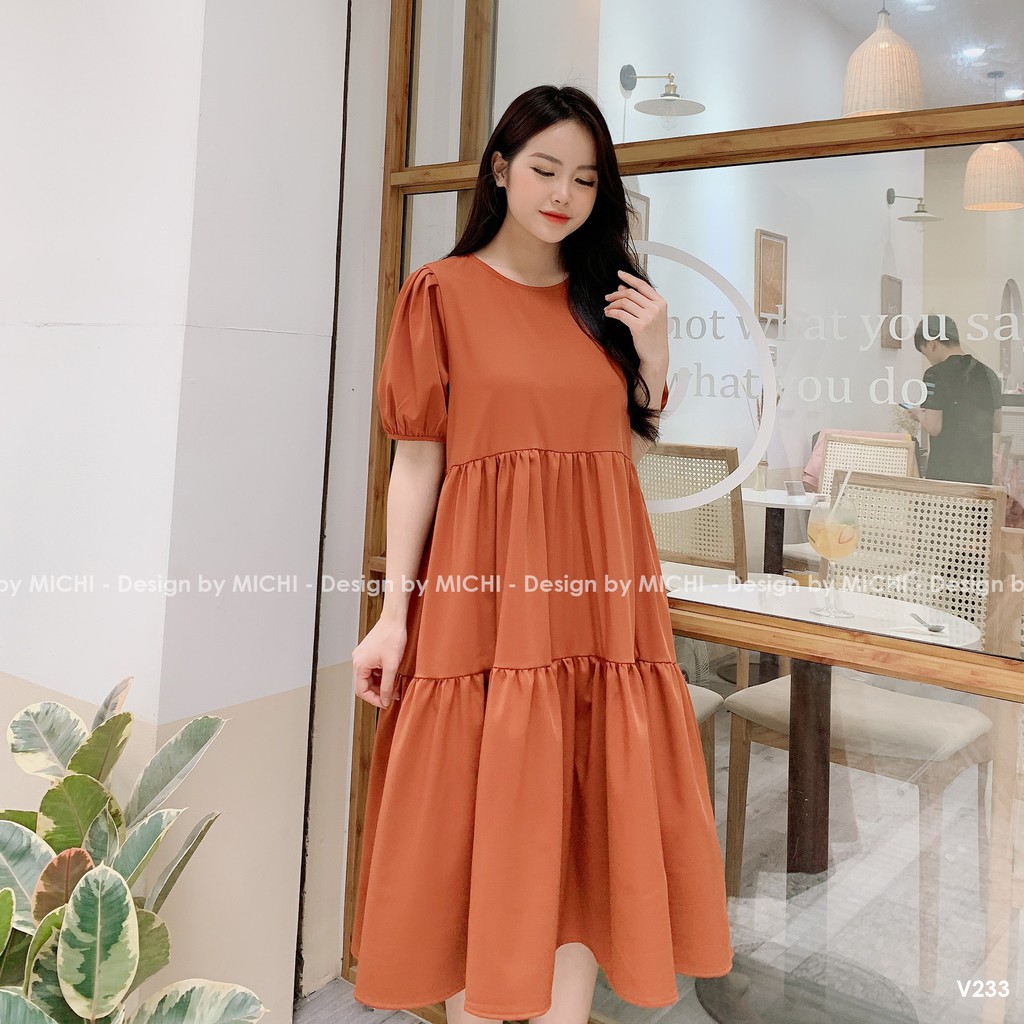Váy suông babydoll 3 tầng, cổ nơ, đầm xuông rộng, freesize, nhiều màu, mã V233 - Michi's House | BigBuy360 - bigbuy360.vn