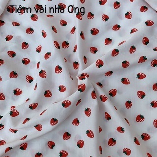 Vải đũi lạnh dâu tây chấm bi may quần áo, váy, scrunchies, khăn bandana