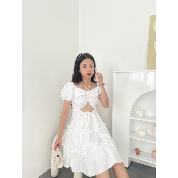 Đầm babydoll tiểu thư rút dây khoét eo 💓FREESHIP💓 ullzang mặc sinh nhật, kỉ yếu