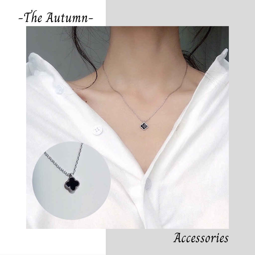 Dây chuyền mạ bạc s925 hình hoa bốn cánh đen thời trang phong cách Hàn Quốc cho nữ - The Autumn Accessories