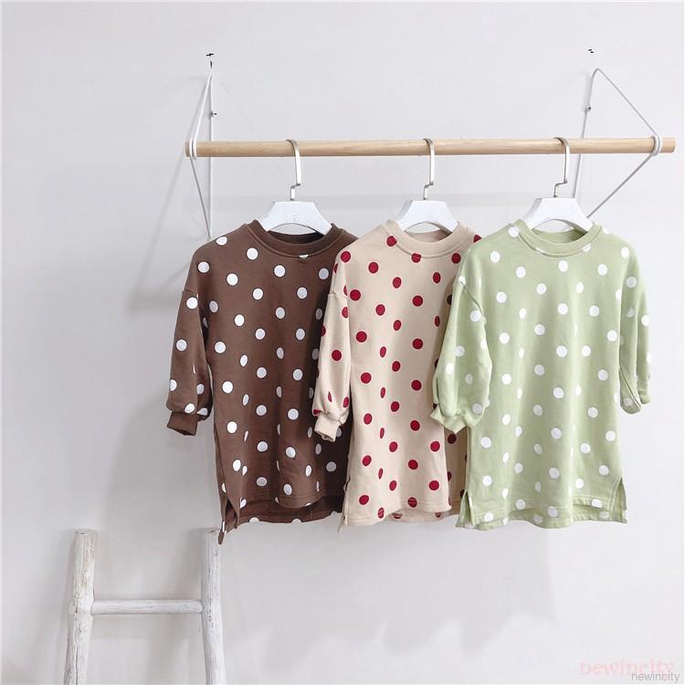 Đầm cotton dài tay họa tiết chấm bi cho bé