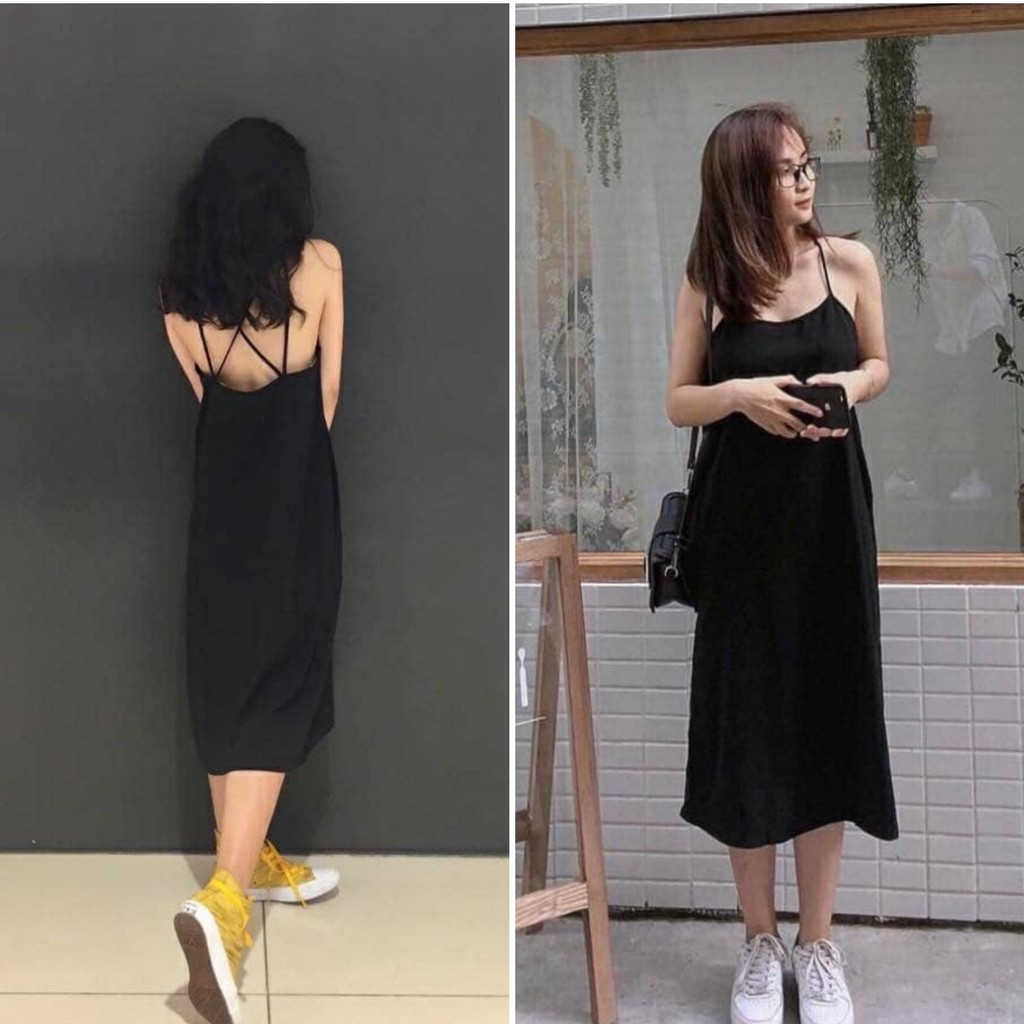 ĐẦM ĐẦM ĐEN SUÔNG ĐI BIỂN - VÁY ĐAN DÂY LƯNG