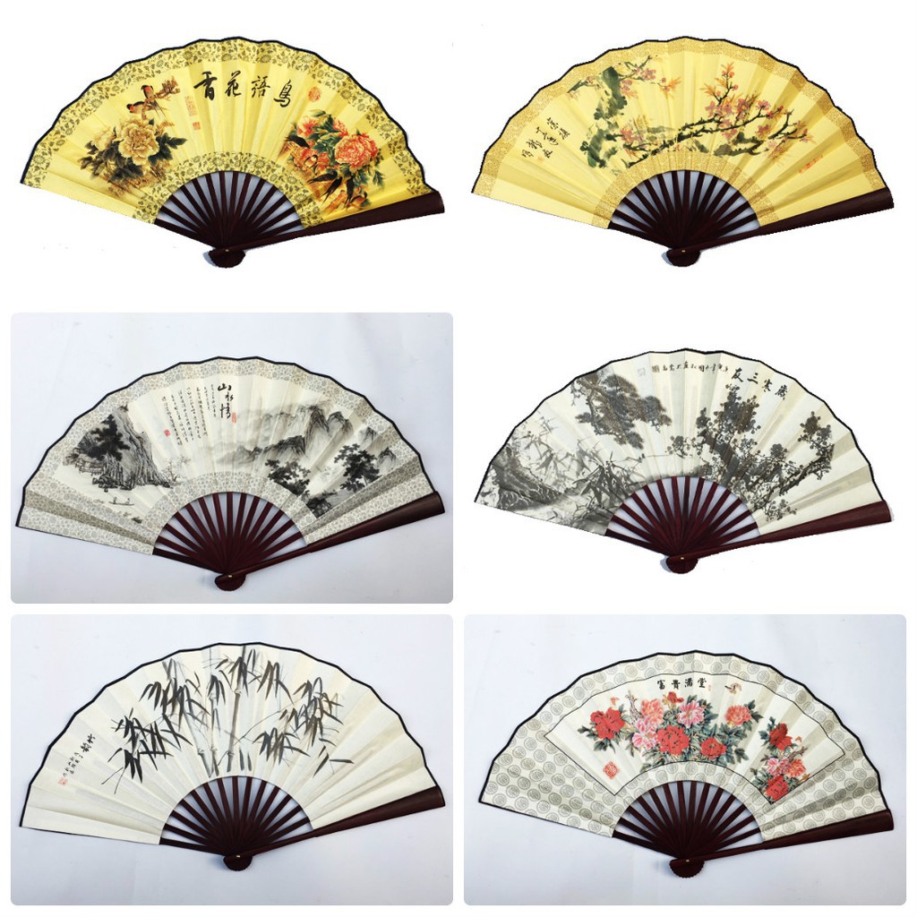 Quạt cổ phong MẪU ĐƠN cảnh nam nữ nan dài 31cm in họa tiết đẹp phong cách