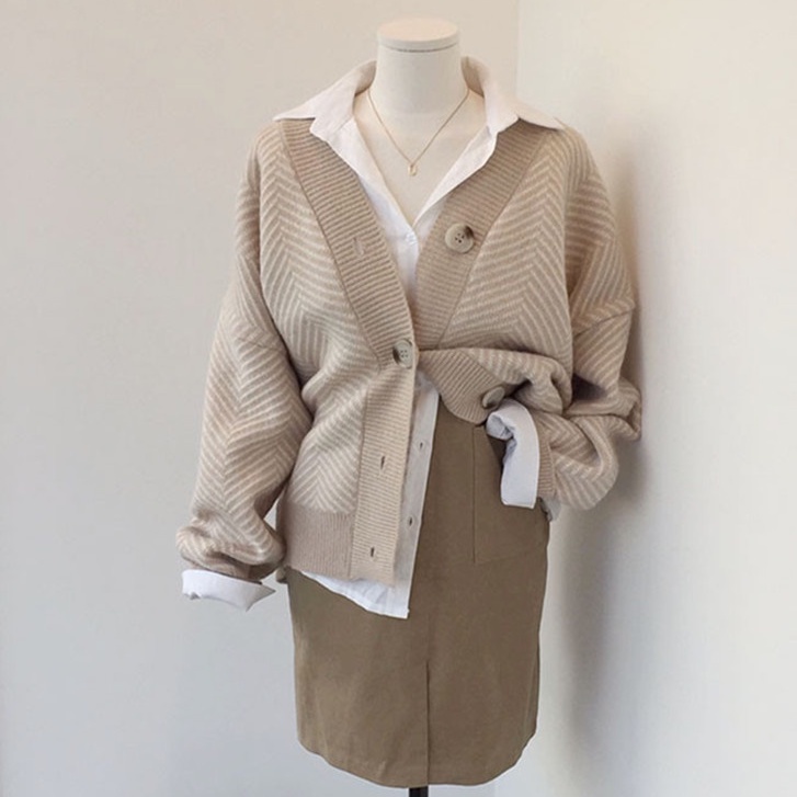 Áo khoác Cardigan kẻ lá dáng rộng hàng Quảng Châu, Cardigan nữ chất len dày cao cấp mềm mịn không nhão
