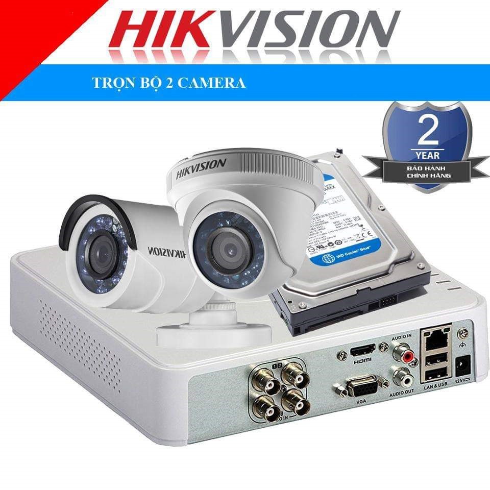  Trọn Bộ 2 Camera giám sát Hikvision Full HD 1080P - 2M + Full phụ kiện để khách tự lắp