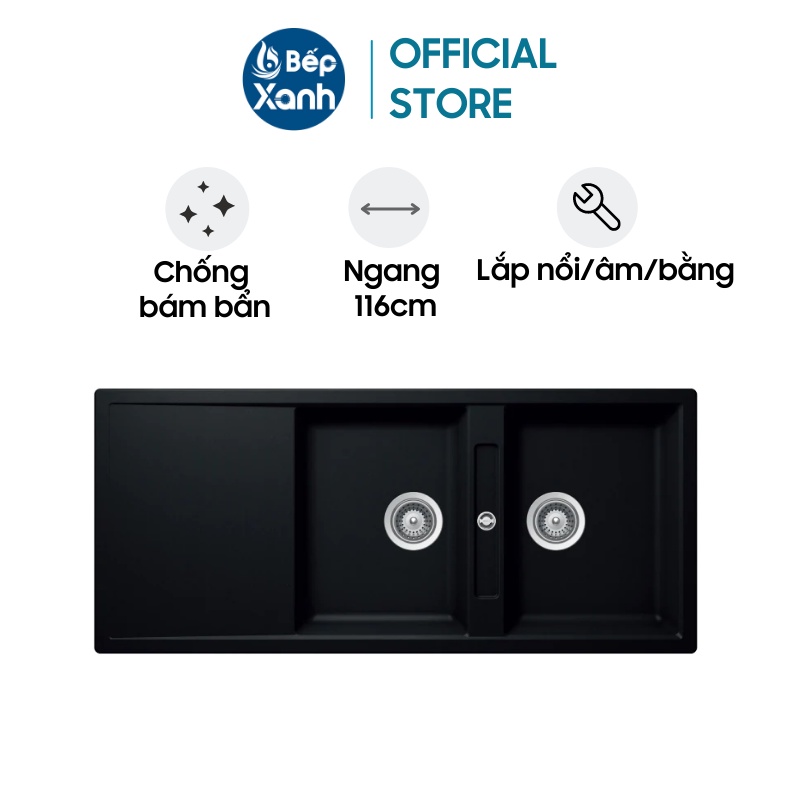 [FREESHIP HCM] Chậu Rửa Chén Đá Hafele HS20-GKD2S80 570.33.330 (Đen) - Ngang 116cm - Bảo Hành 5 Năm