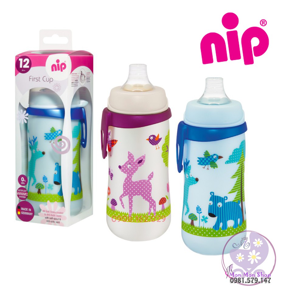 Binh tập uống nước NIP cổ rộng đầu hút Silicol siêu mềm  NIP35050 330ml
