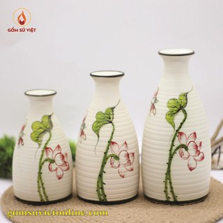 [HOT SALE] Bình Hoa Bát Tràng - Bình Chai men xước 3 size, lọ hoa vẽ thủ công - gian hàng chính hãng Gốm Sứ Việt
