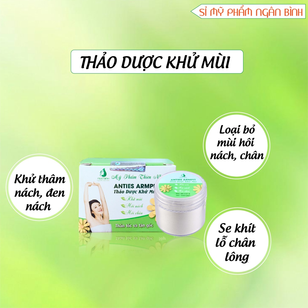 Thảo dược khử mùi hôi nách hôi chân Ngân Bình 50g giúp làm sáng vùng da dưới cánh tay và se khít lỗ chân lông