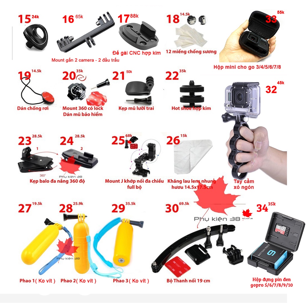 Tổng hợp phụ kiện, linh kiện (2) cho action cam gopro, sjcam,...