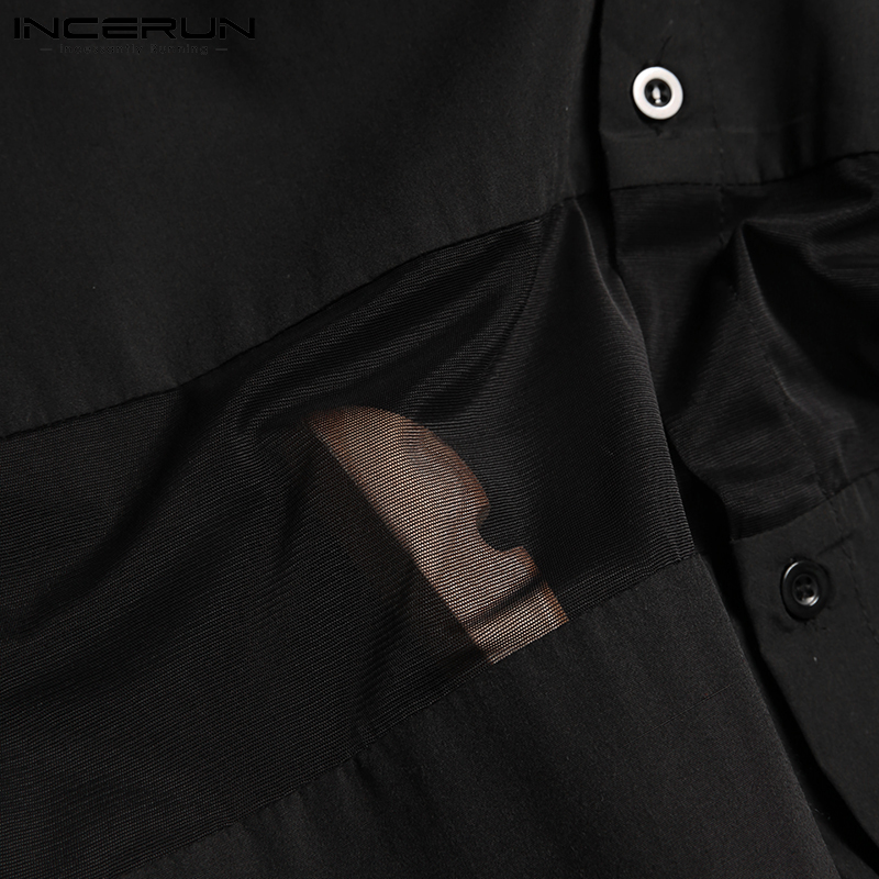 Áo Sơ Mi INCERUN Tay Dài Phối Lưới Thời Trang Dành Cho Nam