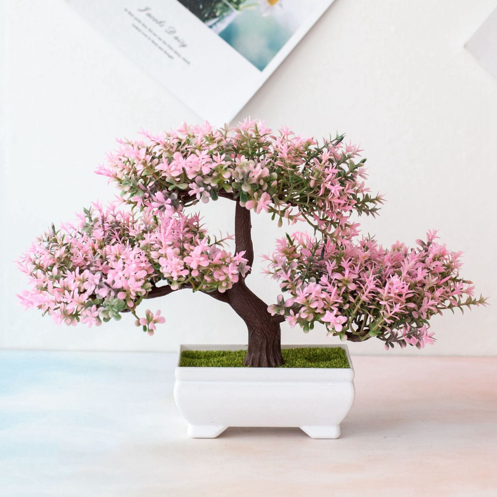 Cây giả bonsai - CÂY THÔNG 3 TÁN 18cm x 25cm Chậu cây Hoa rực rỡ Phú Quý Cát Tường, trang trí, đề bàn