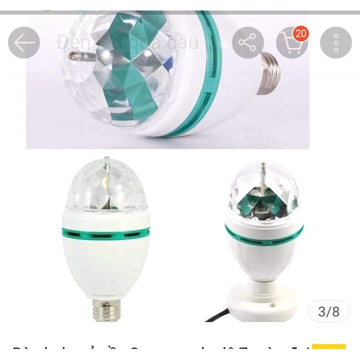 Đèn led quả cầu 3w xoay pha lê 7 màu đui E27 dùng làm đèn trang trí trong nhà_sân vườn