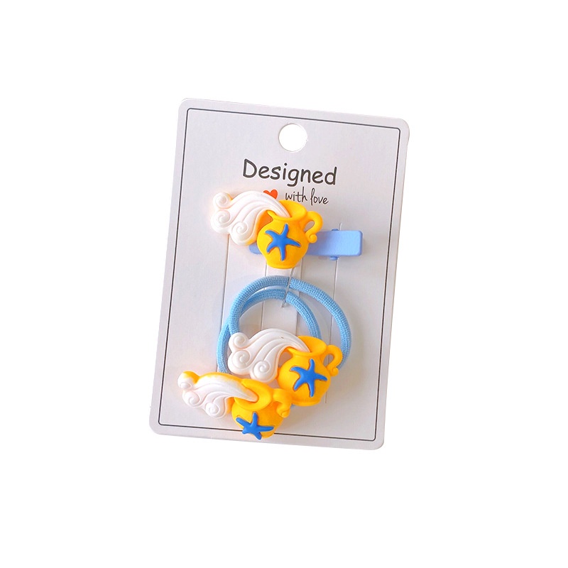 Bộ 3 Dây Buộc Tóc Cao Su Co Giãn Họa Tiết Đại Dương Hoạt Hình Dễ Thương Cho Bé Gái