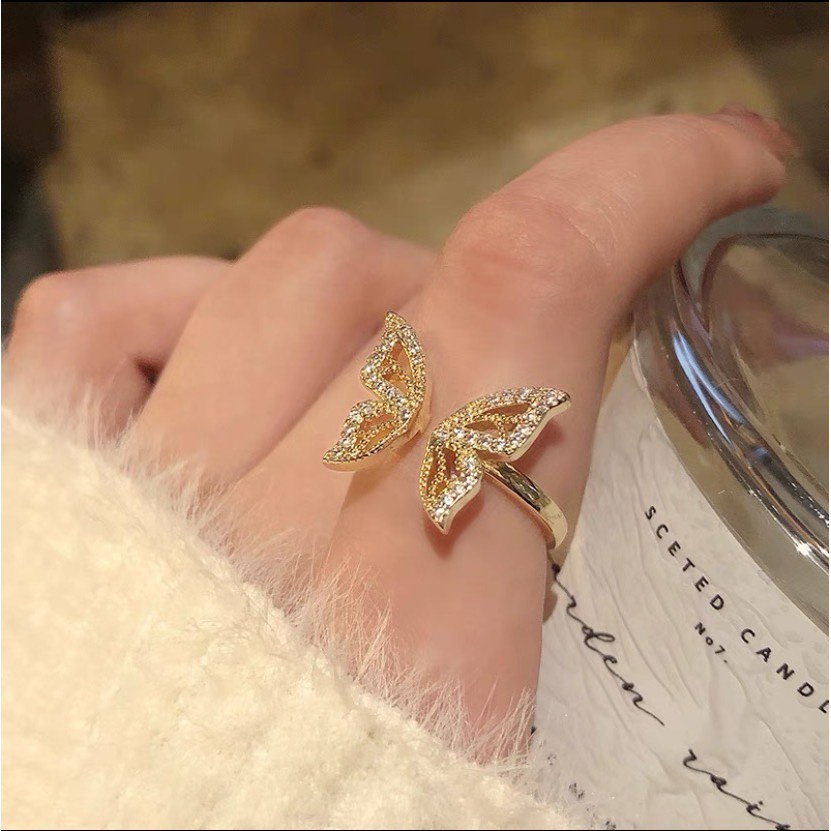 Nhẫn Hở Mạ Vàng 14k Hình Bướm Đính Đá Zircon Sang Trọng