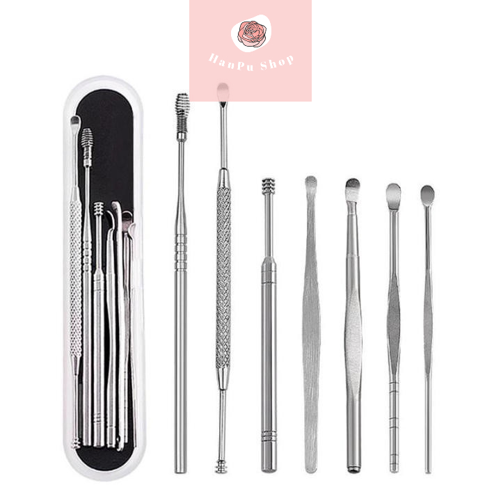 Bộ lấy ráy tai chuyên nghiệp 7 món kèm cọ tiện dụng, Bộ ngoáy tai chuyên dụng 7 cây thiết kế nhỏ gọn, tiện lợi