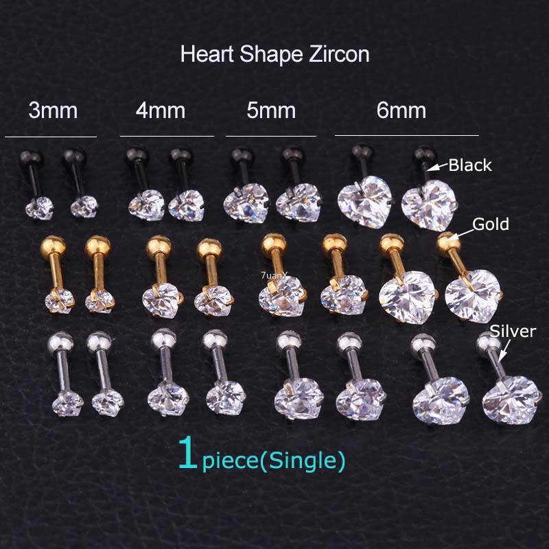 Khuyên Vành Tai Đính Đá Zircon 16g 3 / 4 / 5 / 6mm