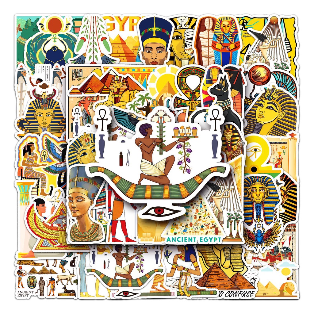 Bộ 50 Sticker Kim Tự Tháp Ai Cập Pharaoh Hoạt Hình Trang Trí Ván Trượt / Laptop / Xe Hơi /
